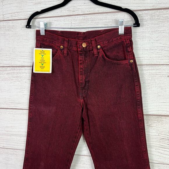 Vintage Wrangler Men's Firewash 90's Burgundy Red Slim Fit Jeans Size 29x32 - Picture 2 of 10